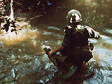 A US soldier patrolling the jungles of Vietnam.