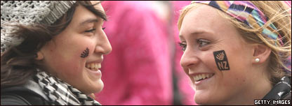 Two women smiling