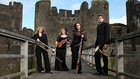 Left to right: Arlene MacFarlance (trombone), Gwenllian Haf Richards (violin), Amy Harman (bassoon), Tim Thorpe (principal horn).