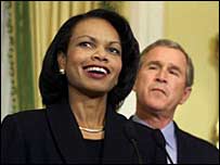 Condoleezza Rice e o presidente Bush