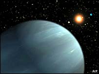 Ilustração de planeta em órbita de Cancri 55