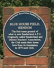 Blue plaque marking Sunderland AFC's first ever ground at the Blue House Field in Hendon
