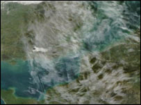 Vapour trails in the skies above south east England