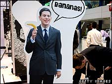 A Conservative poster of David Miliband with a banana