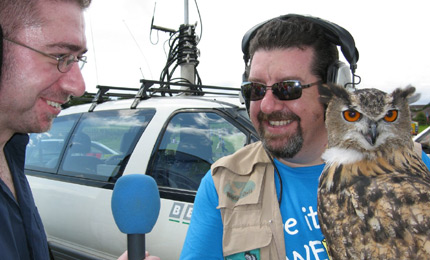 Pic: Stephen McCauley gets his first shot at interviewing an Owl.