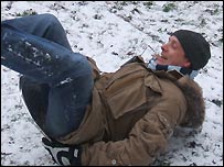 Andy takes a tumble