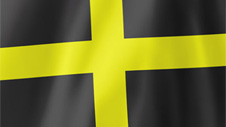 Baner croes aur ar gefndir du