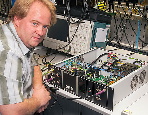 Justin Mitchell with the prototype modulator.