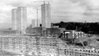 Black and white view of Balgrayhill Housing Estate under construction.