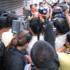 Media besiege Monks at Burma Protest outside Burma Embassy.