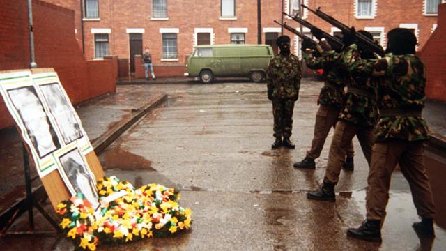 IRA members fire a volley of shots for three comrades killed in Gibraltar (Pacemaker Press Intl)