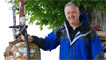 Derek at the old petrol pumps and oak tree outside the Blue Bell hotel.